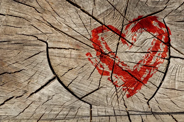 Drawing love symbol on wooden wall — Stock Photo, Image