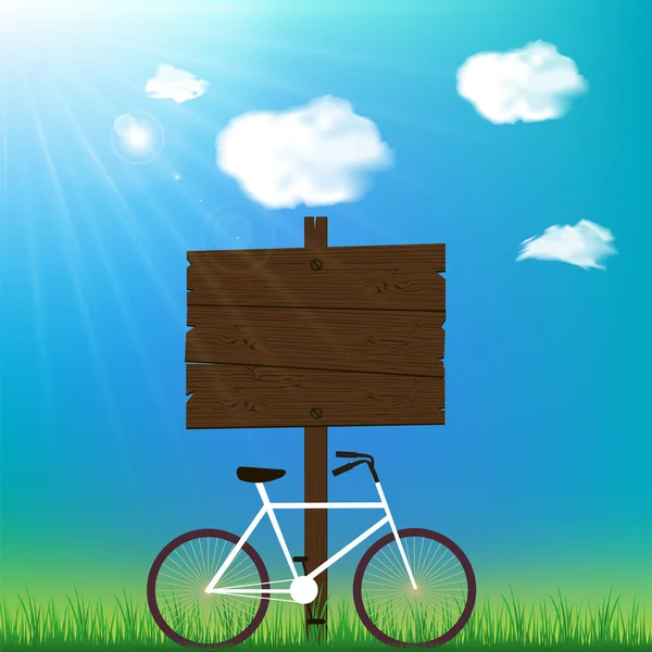 Sunny day background with bicycle and space for your text. — Stock Vector