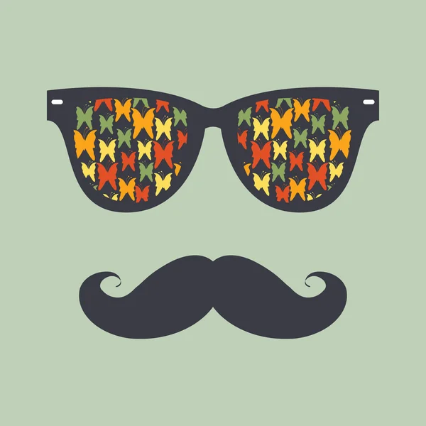 Fond vintage hipster. Lunettes de soleil et moustache — Image vectorielle