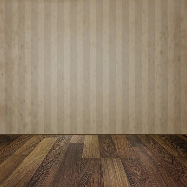 Empty room with wooden floors and vintage  striped wallpaper