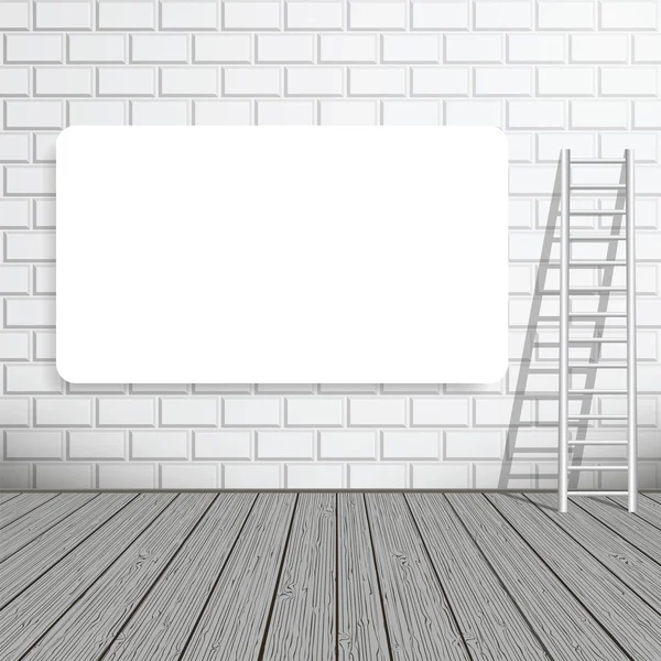 Empty blank poster on a brick wall with a ladder — Stock Vector