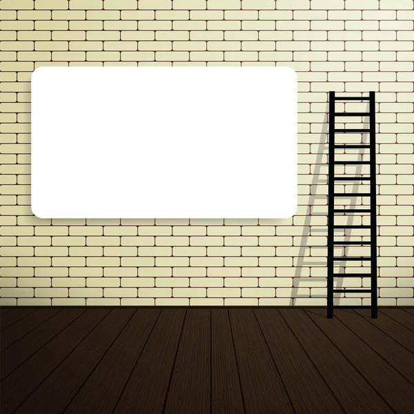 Empty blank poster on a brick wall  with a ladder — Stock Vector