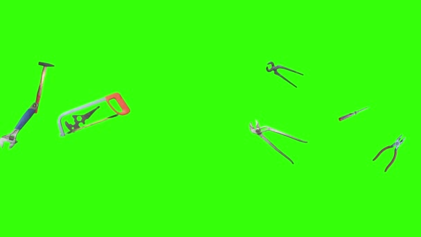 Используемые Старинные Ручные Инструменты Анимация Ключ Хромы Графический Исходный Элемент — стоковое видео