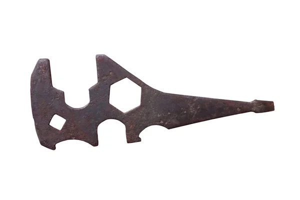Eski paslı vintage ingiliz anahtarı aracı beyaz üzerinde izole