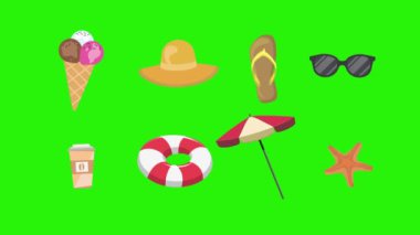 Seyahat plajı nesneleri animasyon grafik kaynak elementleri kroma anahtarı, çizgi film