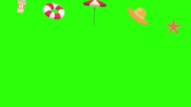 Seyahat plajı nesneleri animasyon grafik kaynak elementleri kroma anahtarı, çizgi film