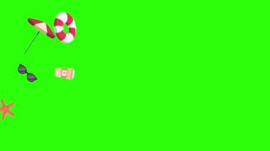 Seyahat plajı nesneleri animasyon grafik kaynak elementleri kroma anahtarı, çizgi film