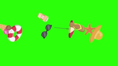 Seyahat plajı nesneleri animasyon grafik kaynak elementleri kroma anahtarı, çizgi film