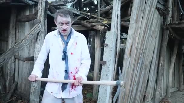 Mužská Zombie Scéna Zničená Krajina Hororová Střelba Pro Halloween Další — Stock video