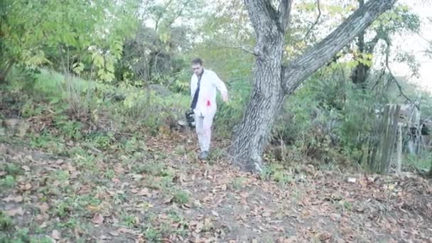 Male Zombie Scene Ruined Area Countryside Horror Shoot Halloween Others — Stock Video