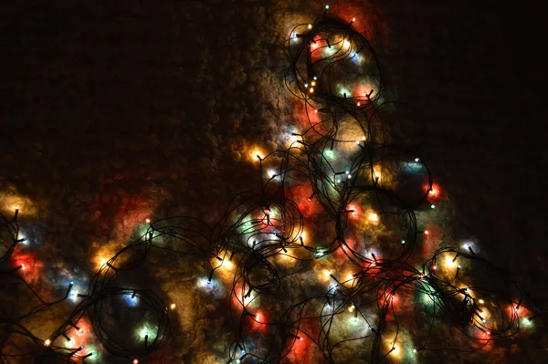 Abstract Fir Tree Made Luminous Garland Preparation Christmas New Year — Stock Photo, Image