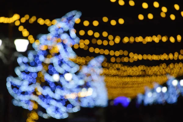 Colorful Bokeh Lights Shape Christmas Tree Festive Shiny Background Celebrating — Stock Photo, Image