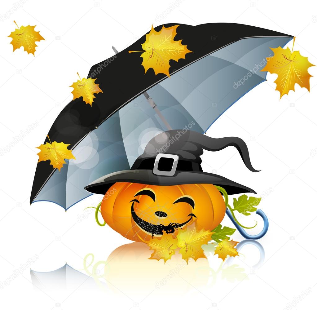 Pumpkin under black umbrella