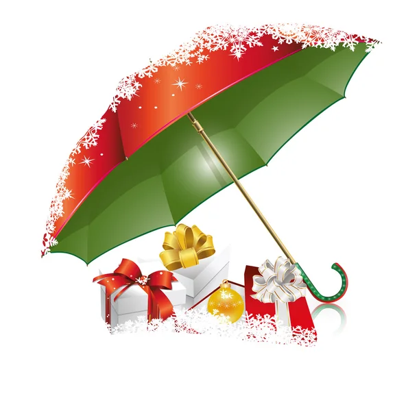 New Year's red-green umbrella — Stock Vector