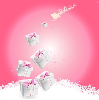 Noel hediyeler, yıldız, Noel Baba ve Ren geyiği ile arka