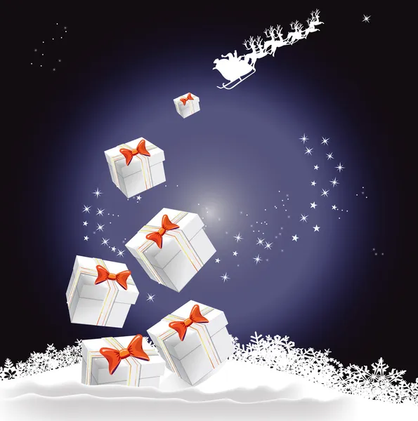 Weihnachten Hintergrund mit Geschenken, Sternen, Weihnachtsmann und Rentieren — Stockvektor