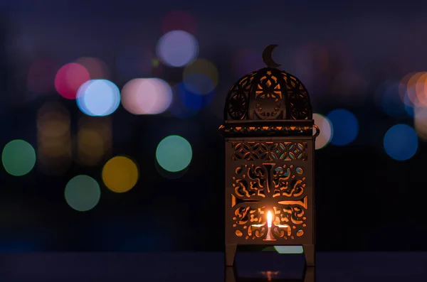 Laterne Mit Nachthimmel Und Stadt Bokeh Licht Hintergrund Für Das — Stockfoto