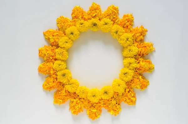 Decorative Yellow Orange Color Marigold Flowers Petals Rangoli Diwali Festival — Foto de Stock