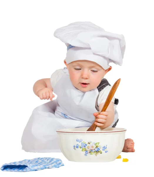 Cute little baby baking biscuits — Stock Photo, Image