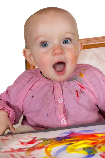 Excited baby girl painter — Stock Photo, Image