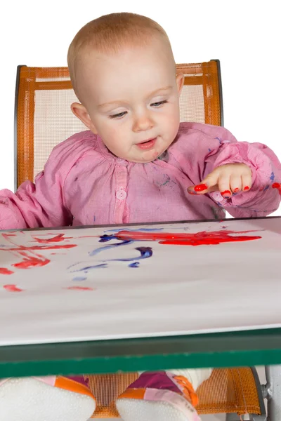 Adorable baby finger painting — Stock Photo, Image