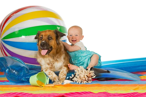 Adorable baby with dog — Stock Photo, Image
