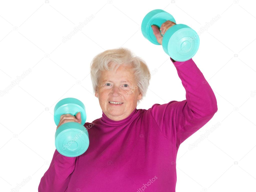 Senior lady working out with weights