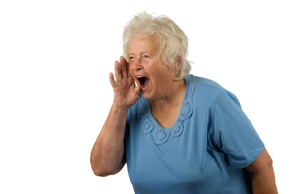 Senior woman is shouting loud, — Stock Photo, Image