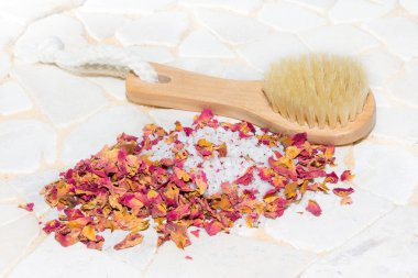 Bath salts and rose petal potpourri clipart