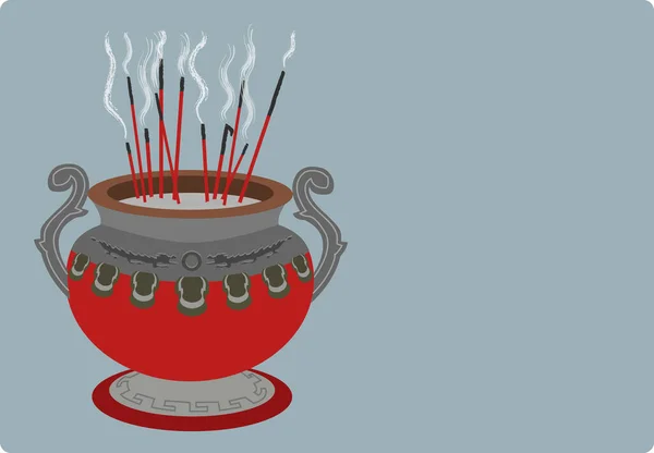 Chinesische Kerzen Auf Einer Traditionellen Schüssel Die Rauch Abgibt — Stockvektor