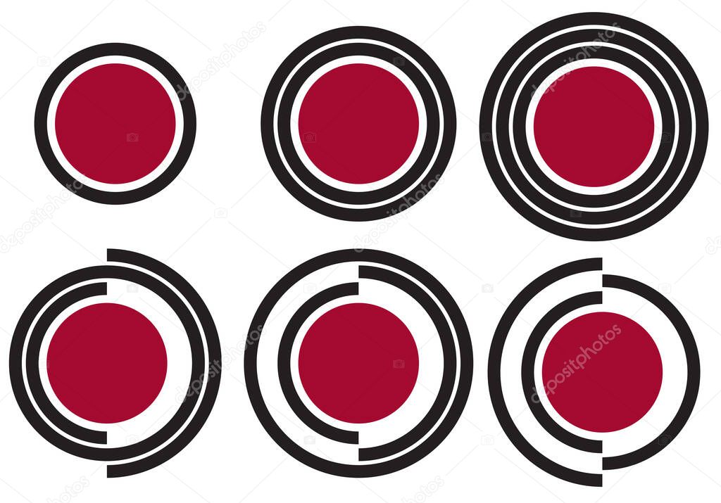 Set of circular button that changes borders as if moving or disappearing concept. Editable Clip Art.