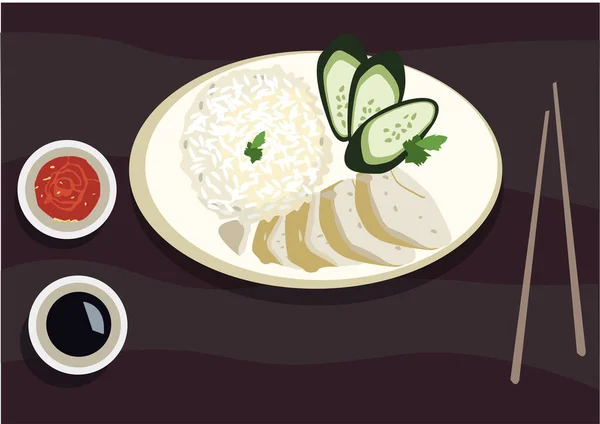 マレーシアやシンガポールで人気のチキンライス料理は 海南島が発祥 編集可能なクリップアート — ストックベクタ