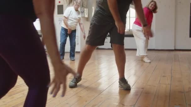 Personas mayores que tienen clases de baile con el profesor en el salón de baile — Vídeos de Stock