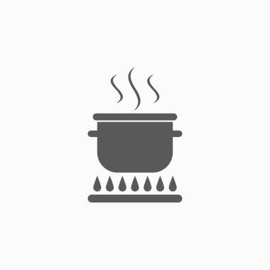 Yanan tencere ikonu, tencere ikonu, mutfak gereçleri vektörü, pişirme illüstrasyonu