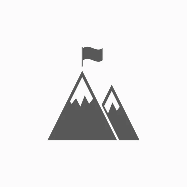 Berg Piek Met Vlag Pictogram Vector Illustratie — Stockvector