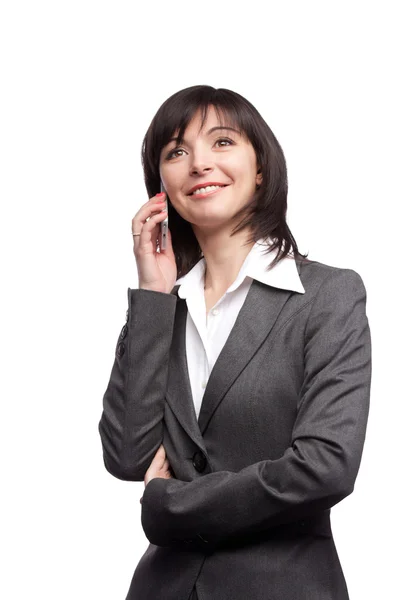 Mulher feliz falando ao telefone — Fotografia de Stock