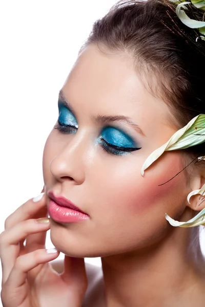 Beautiful female eyes with bright blue make-up — Stock Photo, Image