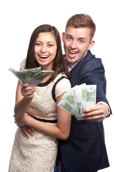 Woman and man with the money — Stock Photo, Image
