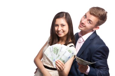 erkek ve kadın elinde para ile