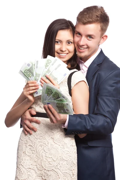 男人和女人用手中的钱 — 图库照片