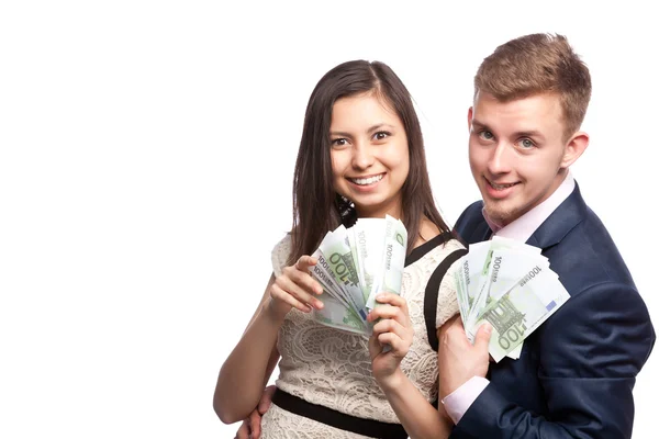 남자와 여자 손에 돈을 — 스톡 사진