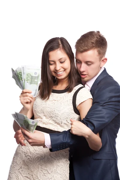 남자와 여자 손에 돈을 — 스톡 사진
