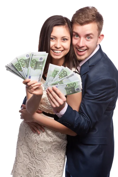 erkek ve kadın elinde para ile