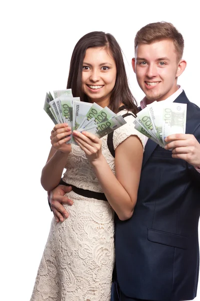 男人和女人用手中的钱 — 图库照片