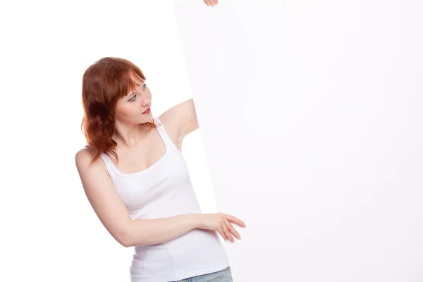 Woman showing on the message — Stock Photo, Image