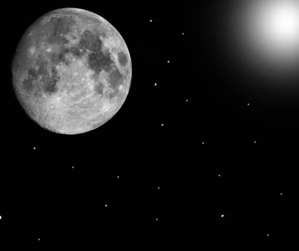 Small Full Moon Sky Bright Sun — Stok fotoğraf