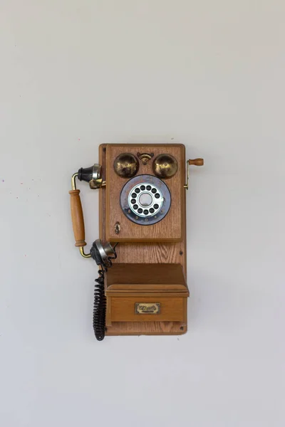 Antique Old Phone White Wall — Stock Photo, Image