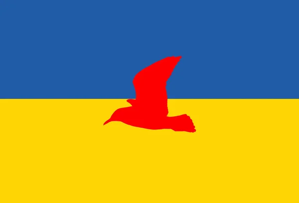 Drapeau Ukrainien Avec Une Colombe Rouge Pleine Sang Volant — Photo