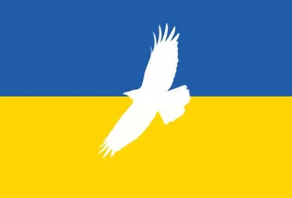 Ukraińska Flaga Białym Gołębiem Powiewającym — Zdjęcie stockowe