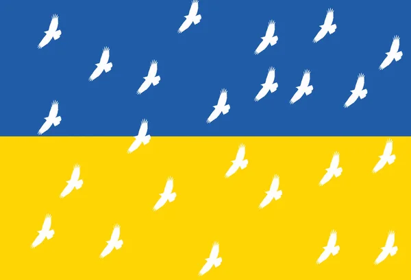 Прапор України Набір Білих Голубів Літають — стокове фото